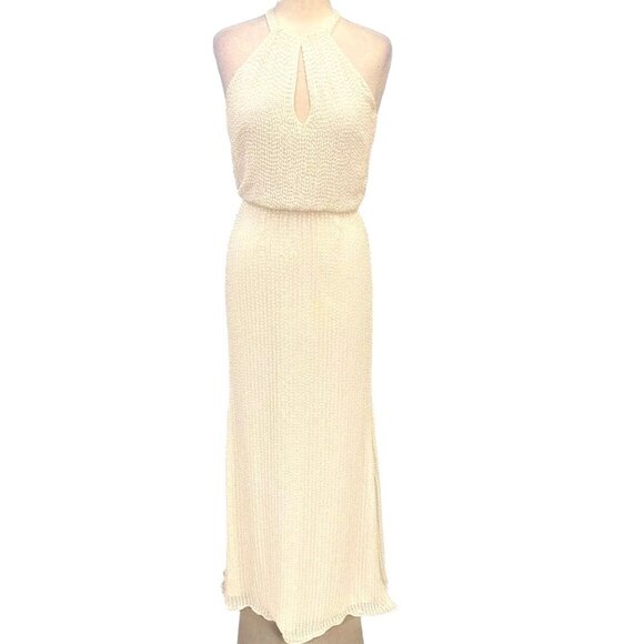 Parker Sequin White Halter Maxi Dress Size 4 $594 Slit Wedding Prom Formal NWT - Picture 3 of 16
